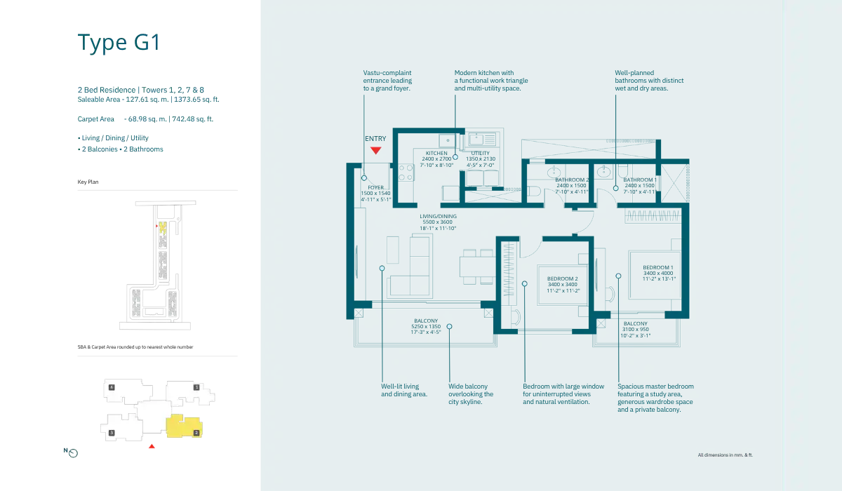 Sobha Rivana 2 BHK - 1373 Sq. Ft.